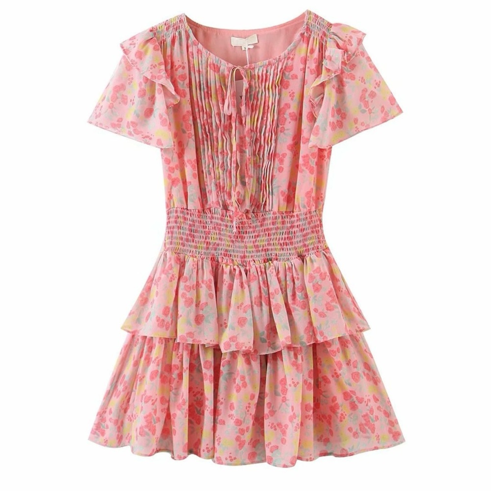 Short sleeve floral pink dress